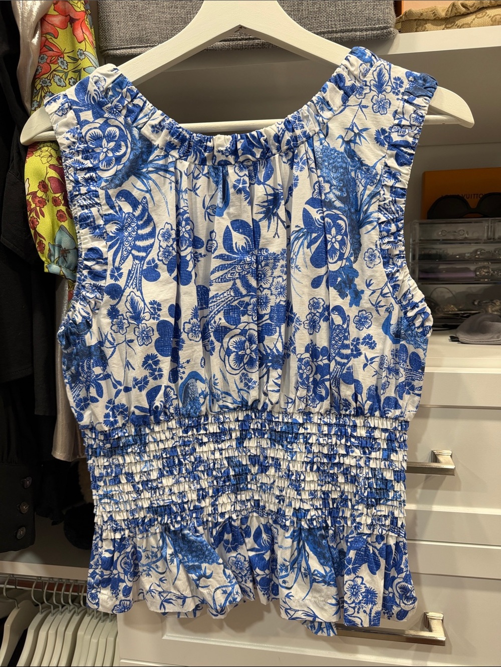 Anthropologie Blue and White Floral Smocked Tank Top - Picture 5 of 7